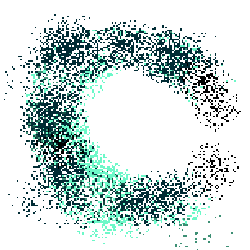 A C made of a swarm of white and green pixels. alt_text