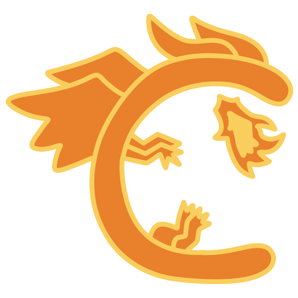 An orange C transformed into a fire-breathing dragon. alt_text
